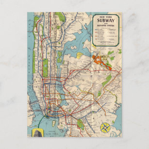 Vintage New Yorker U-Bahn-Karte Postkarte