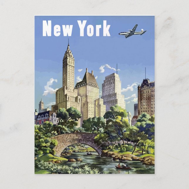 Vintage New Yorker Wolkenkratzer - Luftreise Postkarte (Vorderseite)