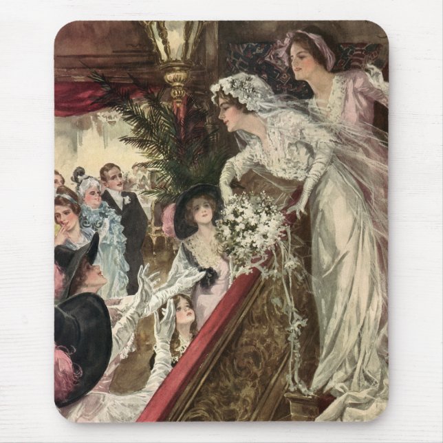 Vintage Newlyweds, Viktorianische Bride Tossing Bo Mousepad (Vorne)