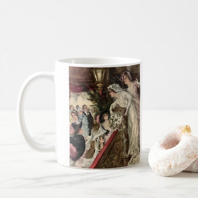 Vintage Newlyweds, Viktorianische Bride Tossing Bo Tasse (Mit Donut)