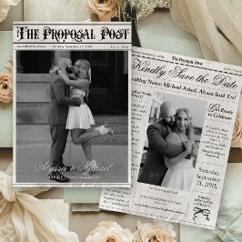 Vintage Newspaper Black and Ivory Photo Wedding Save The Date