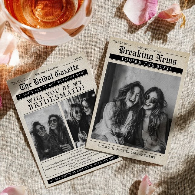 Vintage Newspaper Funny Be my Bridesmaid Proposal Einladung (Vintage Newspaper Funny Be my Bridesmaid Proposal Invitation)