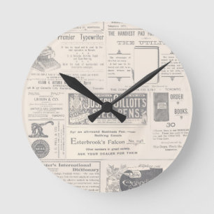 Vintage Newspaper Runde Wanduhr
