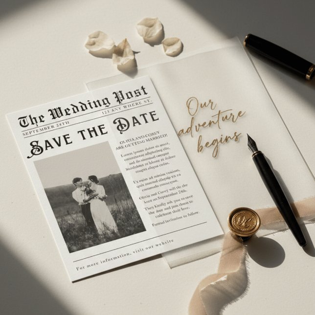 Vintage Newspaper Save the Date Wedding Invitation Einladung (Von Creator hochgeladen)