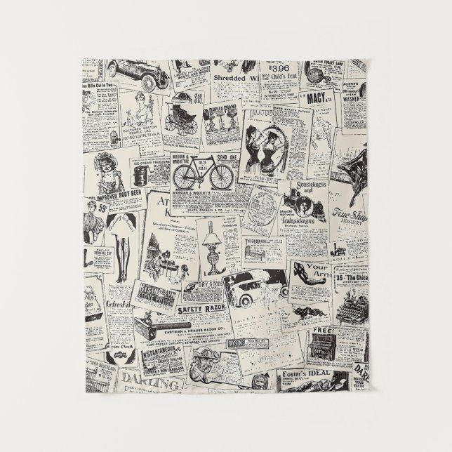 Vintage Newspaper  Wandteppich (Vorderseite)