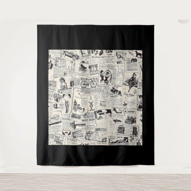 Vintage Newspaper   Wandteppich (Vorderseite)