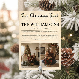 Vintage Newspaper Year in Review Family Christmas Feiertagskarte