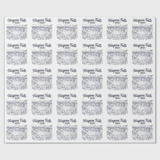 Vintage Niagara Falls 2026 Linienkunst-Skizze Geschenkpapier