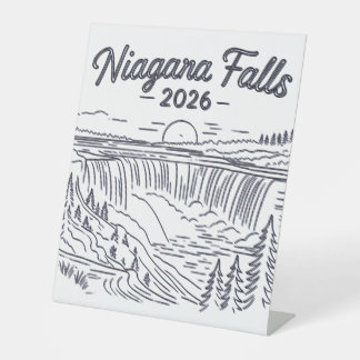 Vintage Niagara Falls 2026 Linienkunst-Skizze Sockelschild
