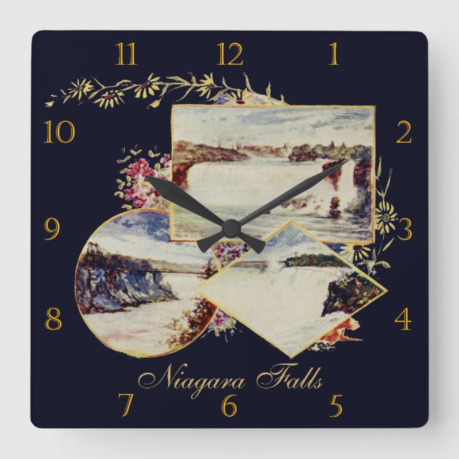 Vintage Niagara- Fallsmalereien kundenspezifisch Quadratische Wanduhr (Vorderseite)