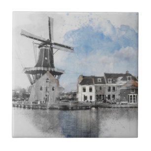 Vintage Niederlande Windmühle Keramikfliese Nieder