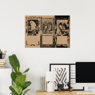 Vintage Niederländische Kalender Vögel Blanko Poster