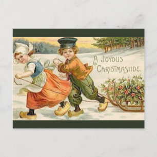 Vintage niederländischer Junge und Mädchen mit Sch Postkarte