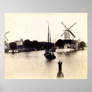 Vintage niederländisches Bild, Schiedam-Windmühle Poster