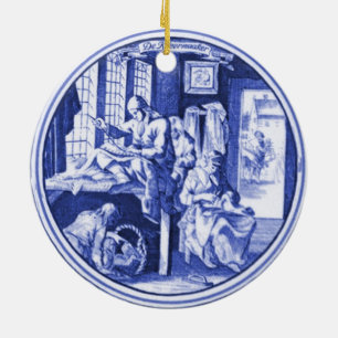 Vintage niederländisches Blau-Delfter Fliesen-Desi Keramik Ornament