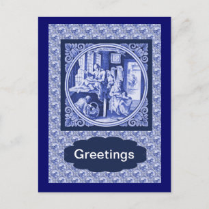 Vintage niederländisches Blau-Delfter Fliesen-Desi Postkarte