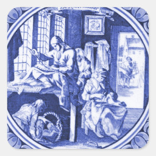 Vintage niederländisches Blau-Delfter Fliesen-Desi Quadratischer Aufkleber