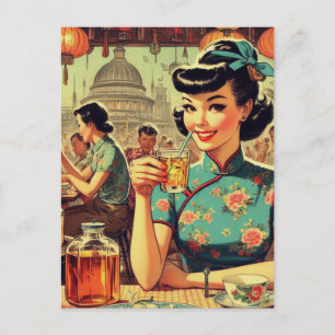 Vintage Niedliche Asienfrau Postkarte