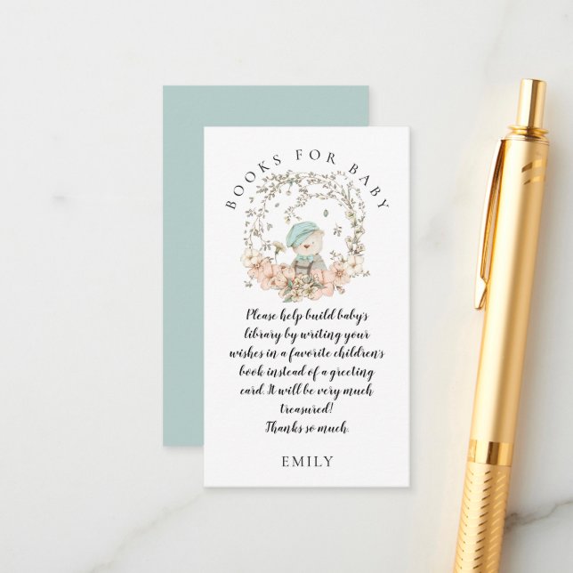 Vintage Niedliche Bärenblätterbücher Kinderdusche Begleitkarte (Vorderseite/Rückseite Beispiel)