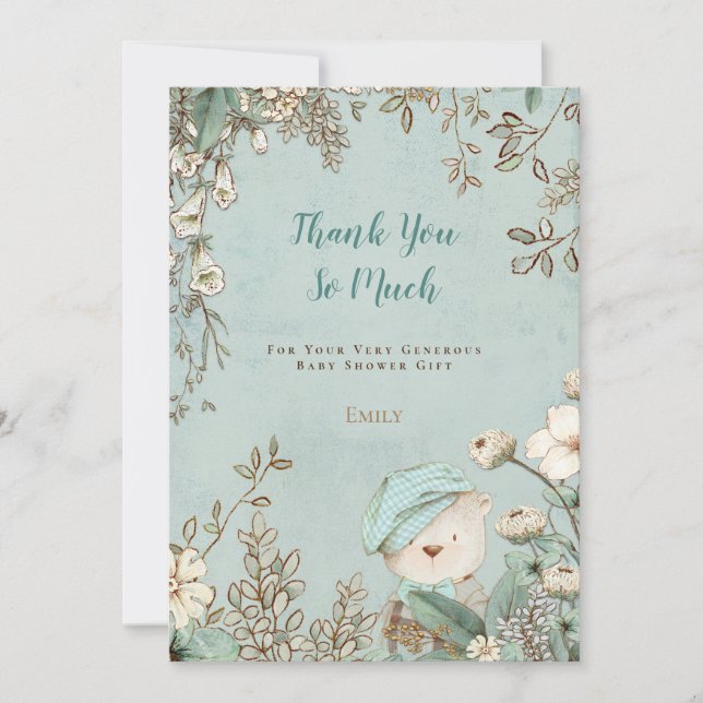 Vintage Niedliche Bärenblütendusche Dankeskarte (Vorderseite)