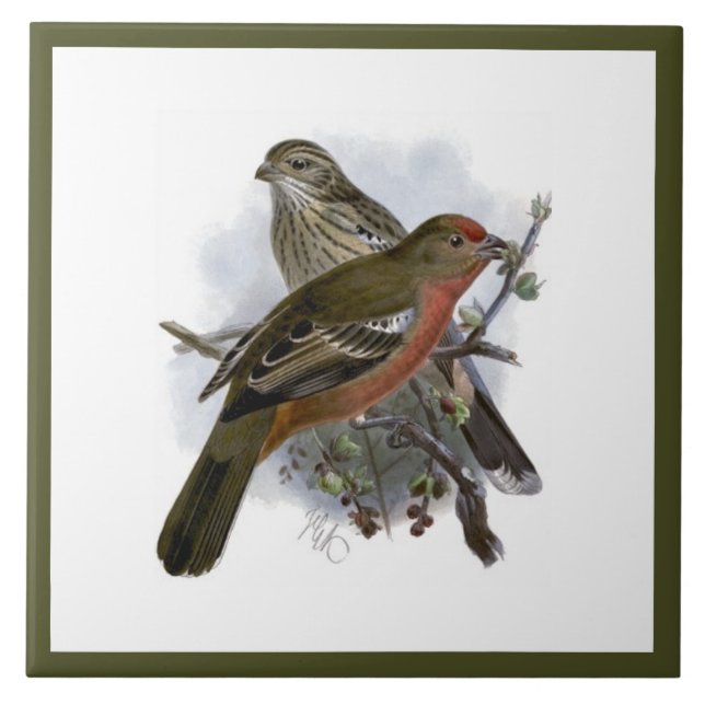 Vintage Niedliche Blaue Vogelart und Foliage Fliese (Vorderseite)