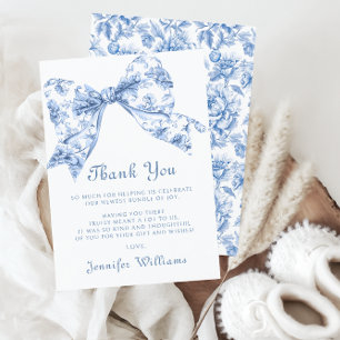Vintage Niedliche Blue Toile Bow Ribbon Baby Boy D Dankeskarte
