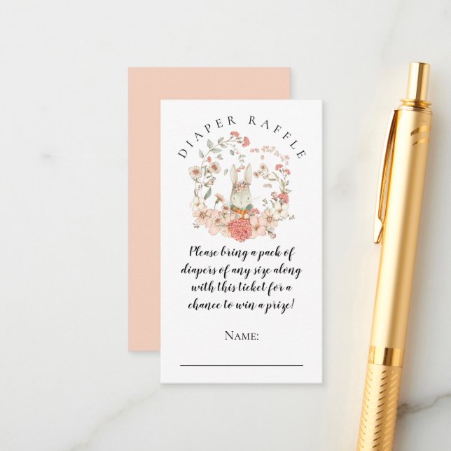 Vintage Niedliche Bunny Diaper Raffle Girl Dusche Begleitkarte (Vorderseite/Rückseite Beispiel)