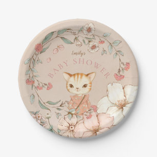 Vintage Niedliche Cat Blume Girl Blush Kinderdusch Pappteller