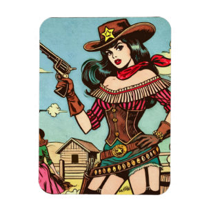 Vintage Niedliche Cowgirl-Comicen Magnet