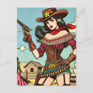 Vintage Niedliche Cowgirl-Comicen Postkarte