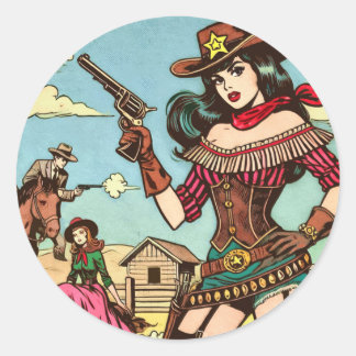 Vintage Niedliche Cowgirl-Comicen Runder Aufkleber