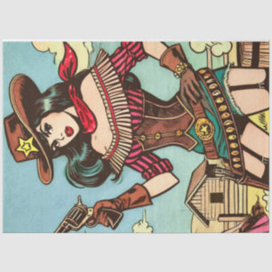 Vintage Niedliche Cowgirl-Comicen Seidenpapier