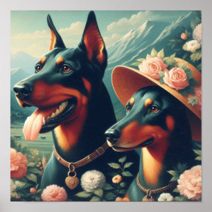 Vintage Niedliche Doberman-Malerei Poster