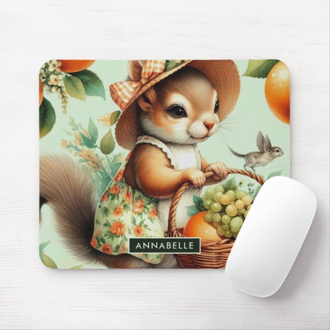 Vintage Niedliche Eichhörnchenmalerei Mousepad (Mit Mouse)