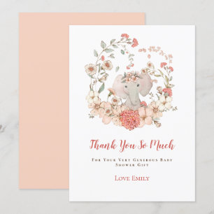 Vintage Niedliche Elephant Florals Peach Baby Dusc Dankeskarte