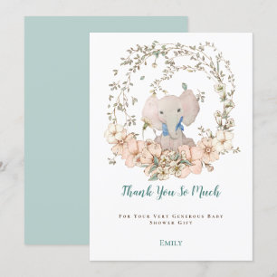 Vintage Niedliche Elephant Foliage Boy Babydusche Dankeskarte