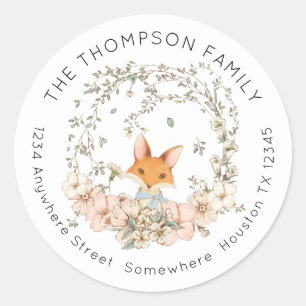 Vintage Niedliche Fox-Blätter Floral Rücksendeadre Runder Aufkleber