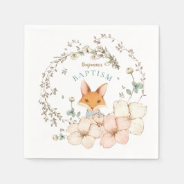 Vintage Niedliche Fox Botanische Boy Taufe Serviette