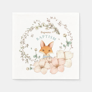 Vintage Niedliche Fox Botanische Boy Taufe Serviette