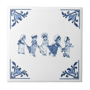 Vintage Niedliche Girls Delft Fliese