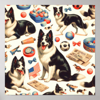 Vintage Niedliche Grenz-Collie-Illustration Poster