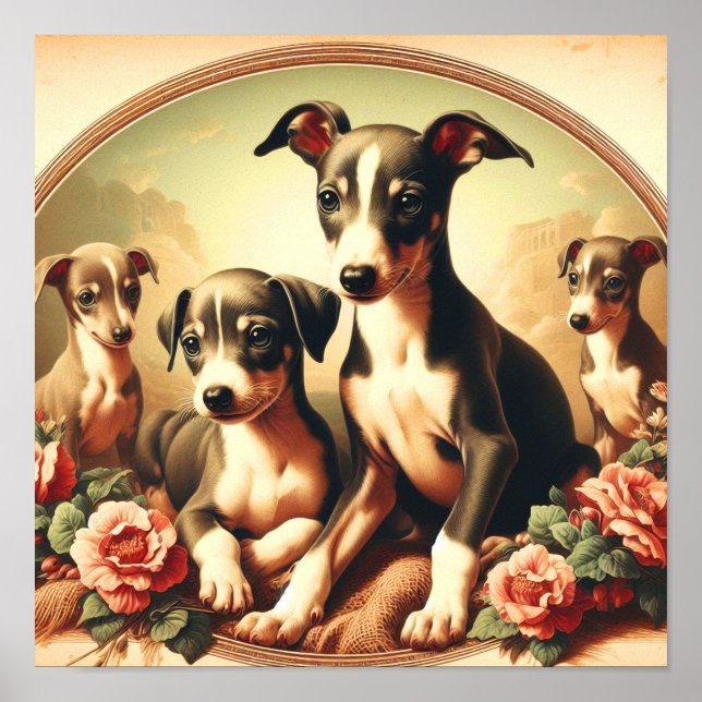 Vintage Niedliche Greyhound-Malerei Poster (Vorne)