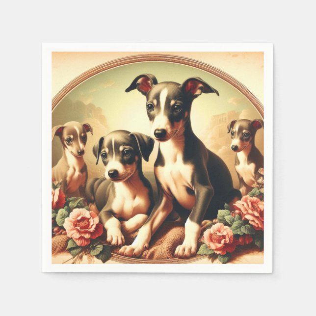 Vintage Niedliche Greyhound-Malerei Serviette (Vorderseite)