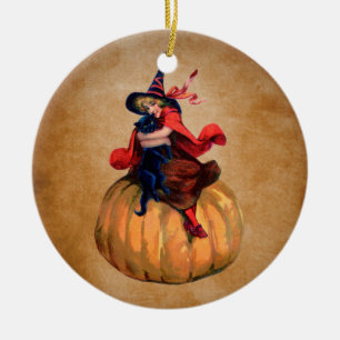 Vintage niedliche Halloween-Hexe Keramikornament