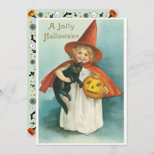 Vintage Niedliche Hexe mit KatzenHalloween Einladung