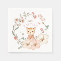 Vintage Niedliche Katze Blush Blume Girl Taufe