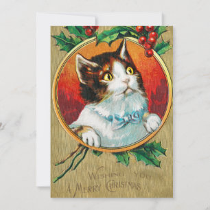 Vintage Niedliche Katze Gönnen Sie sich ein frohes Feiertagskarte
