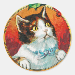 Vintage Niedliche Katze Gönnen Sie sich ein frohes Runder Aufkleber