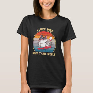 Vintage Niedliche Katze I Liebe Wein mehr als Mens T-Shirt