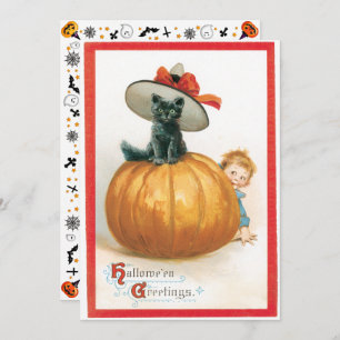 Vintage Niedliche Katze in einem HutHalloween Einladung